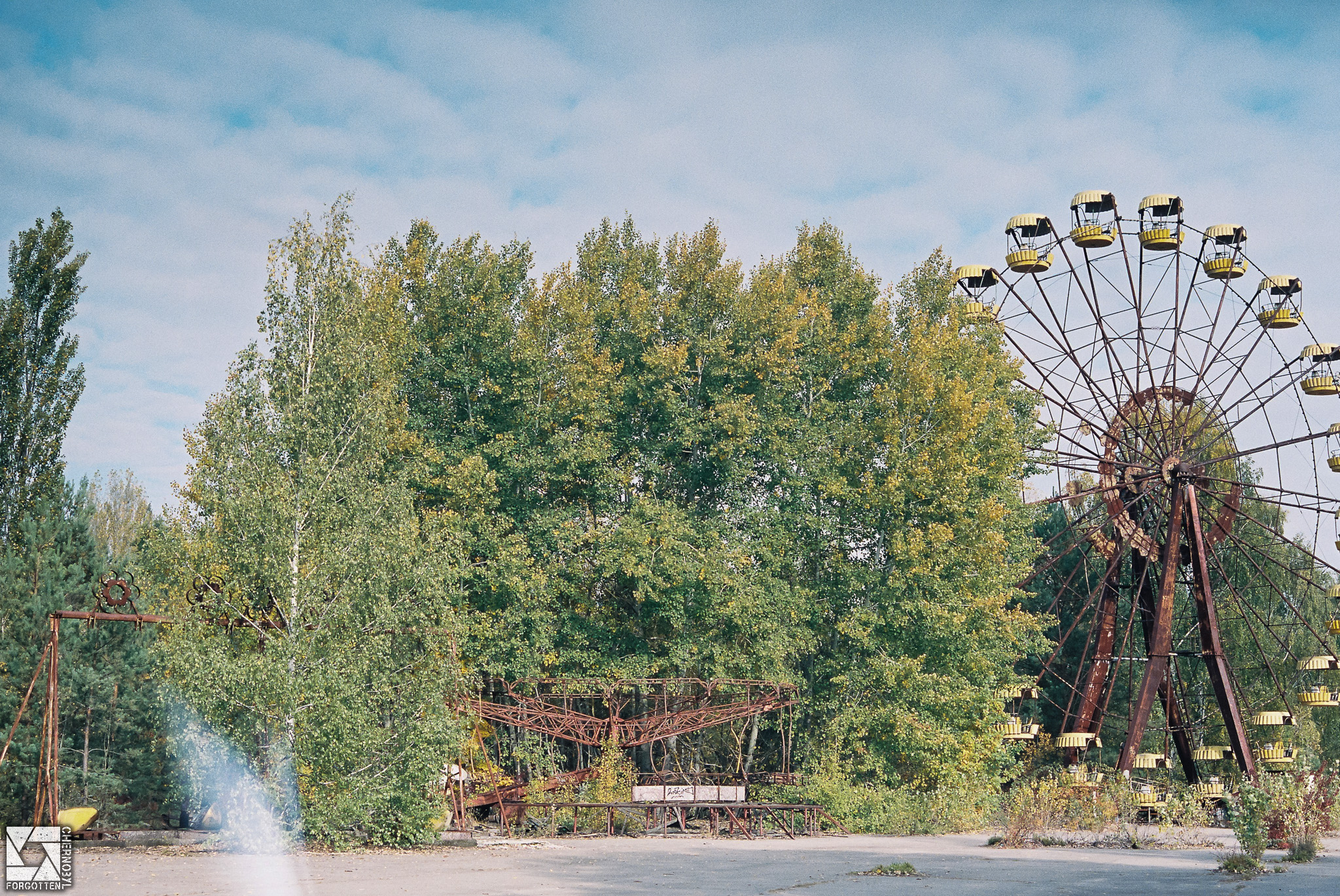 Pripyat Amusement Park on a 35mm film captured with Kiev 4 camera