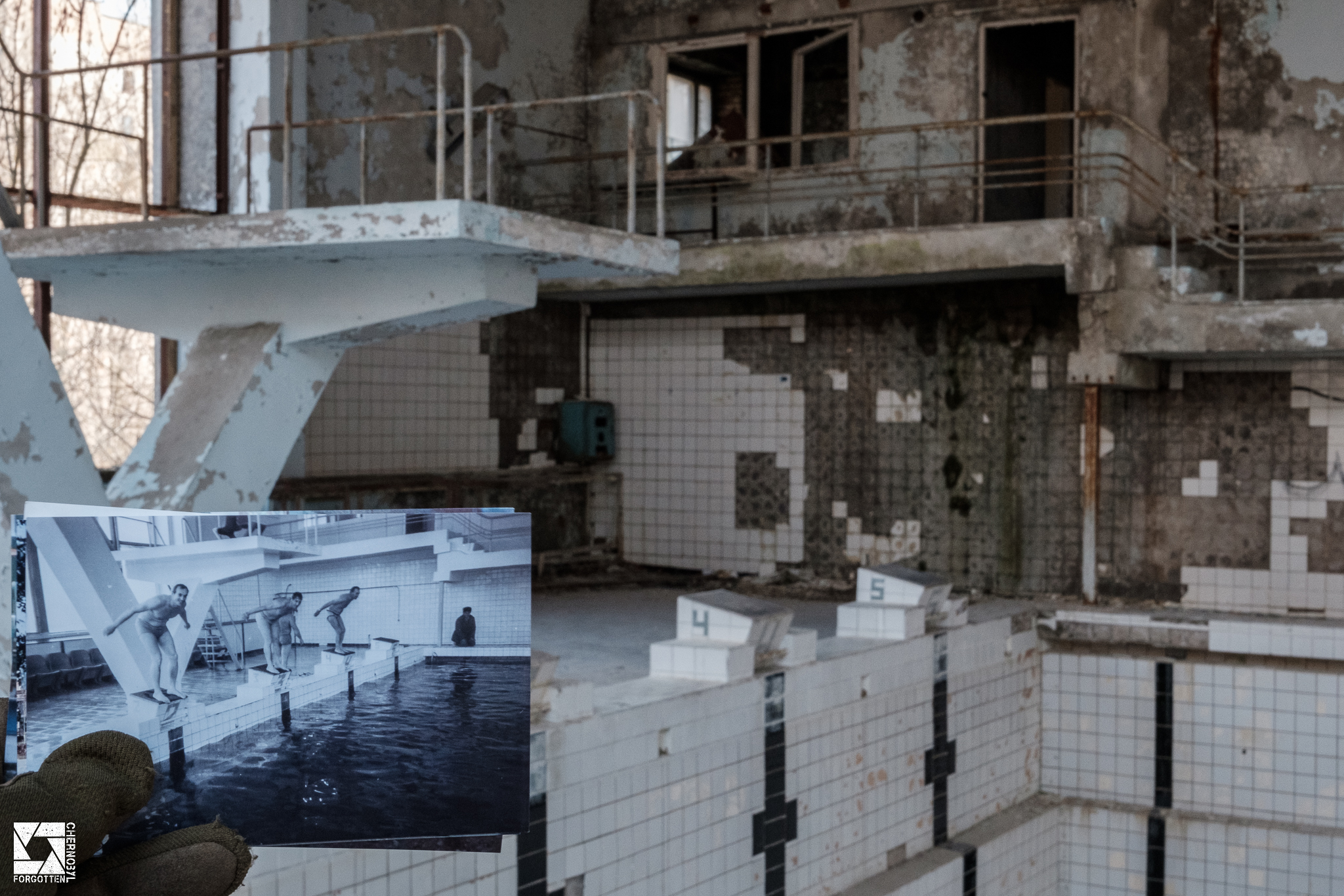 Pripyat Swimming Pool Before and After the Chernobyl Accident
